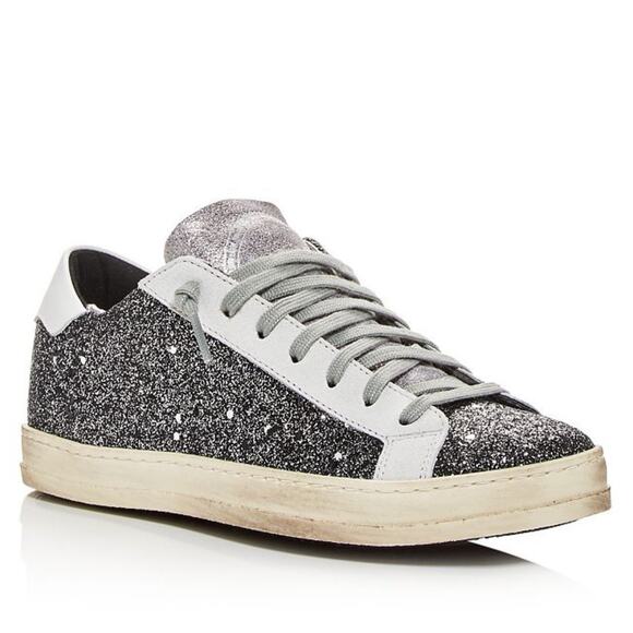 P448 John Glitter Low Top Sneakers Womens Size 37 US 7 Distressed Sole - Picture 1 of 8